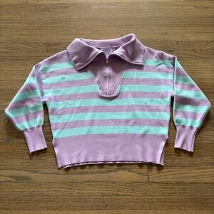 Shop the Mint Girls Purple Mint Green Striped Quarter Zip Sweater‎ Size 7/8